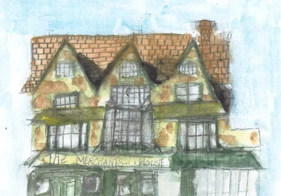 A child’s painting of The Merchant’s House frontage