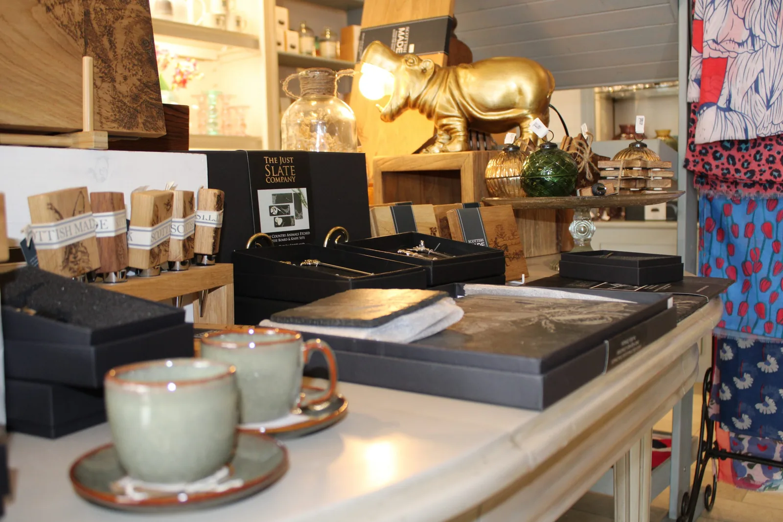 Gifts and homeware arranged at the Merchant’s House shop counter
